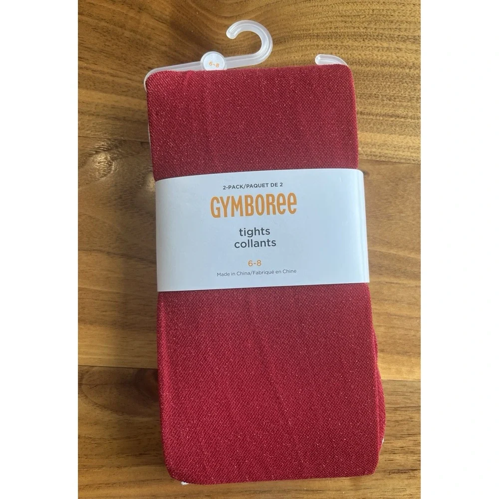 Gymboree 2 Pack Girls Sparkle‎ Tights Size 6-8 Red & White NEW